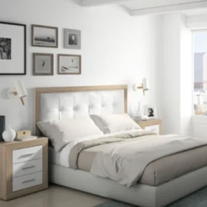 Dormitorio nórdico madera y blanco mesilla