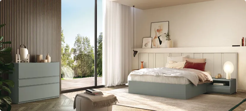 dormitorio principal tonos verde agua