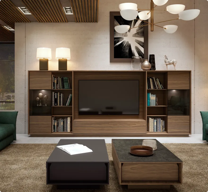 mueble de salon abedul con libreria