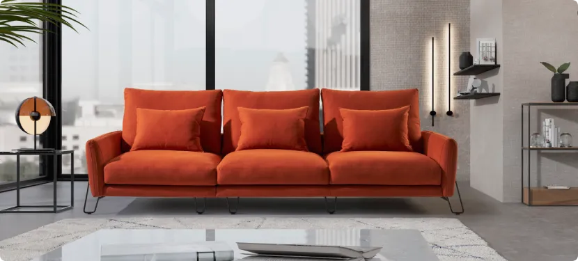 sofa tapizado naranja moderno